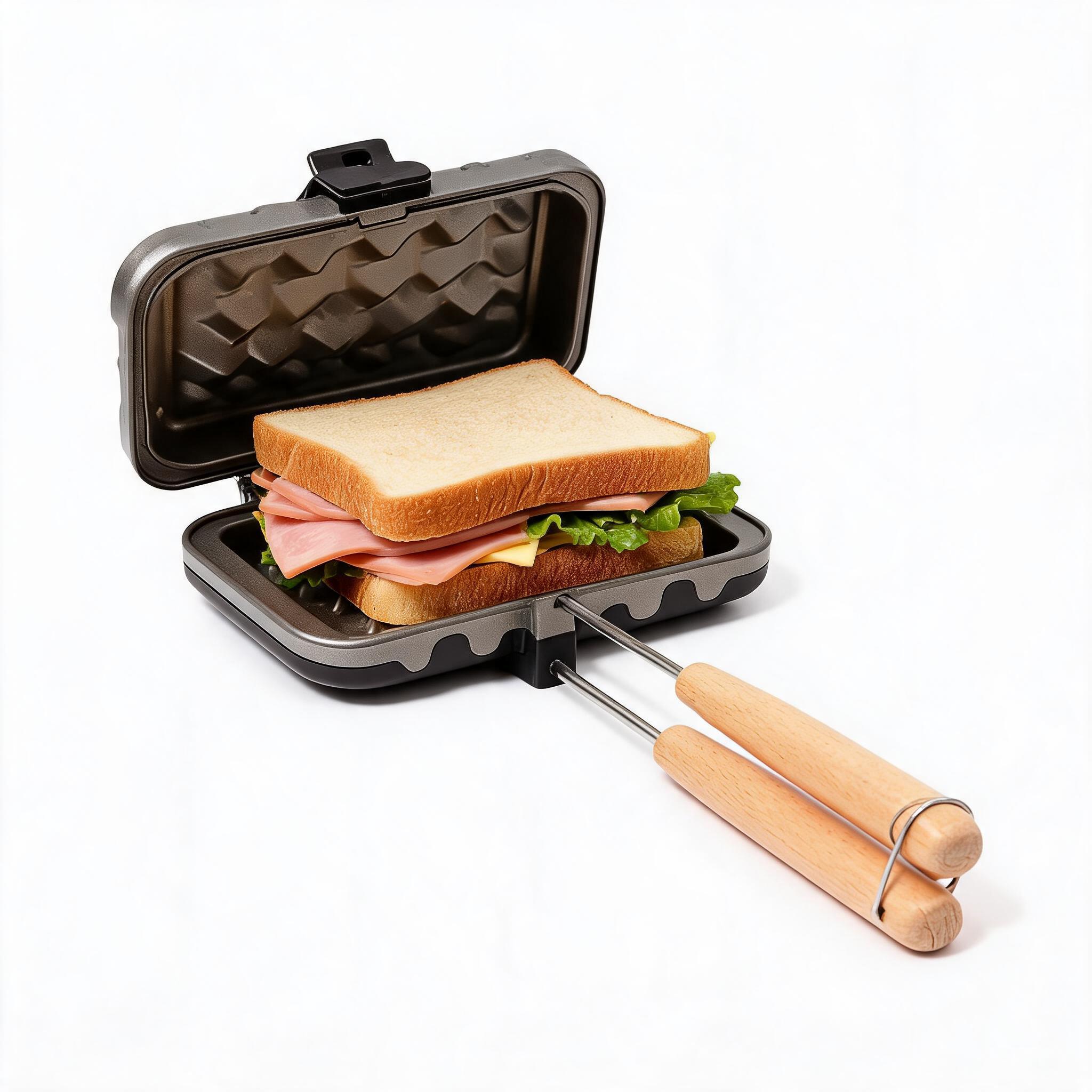 Toaster - 나무 손잡이가 있는 샌드위치 메이커, 휴대용