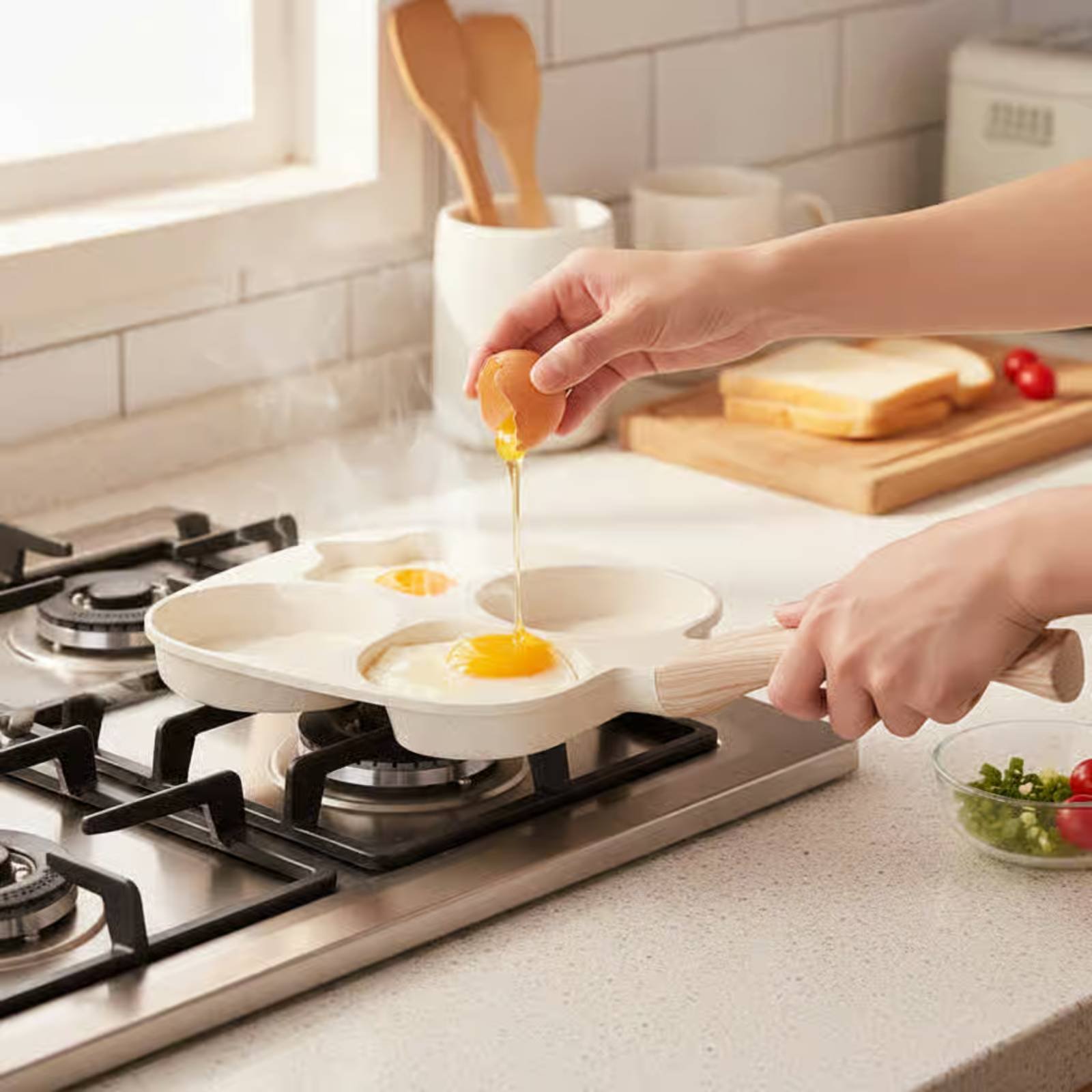 논스틱 아침식사 팬, 오래가는 4구 프라이팬, 분리형  - Induction Cooker 리뷰 및 가격